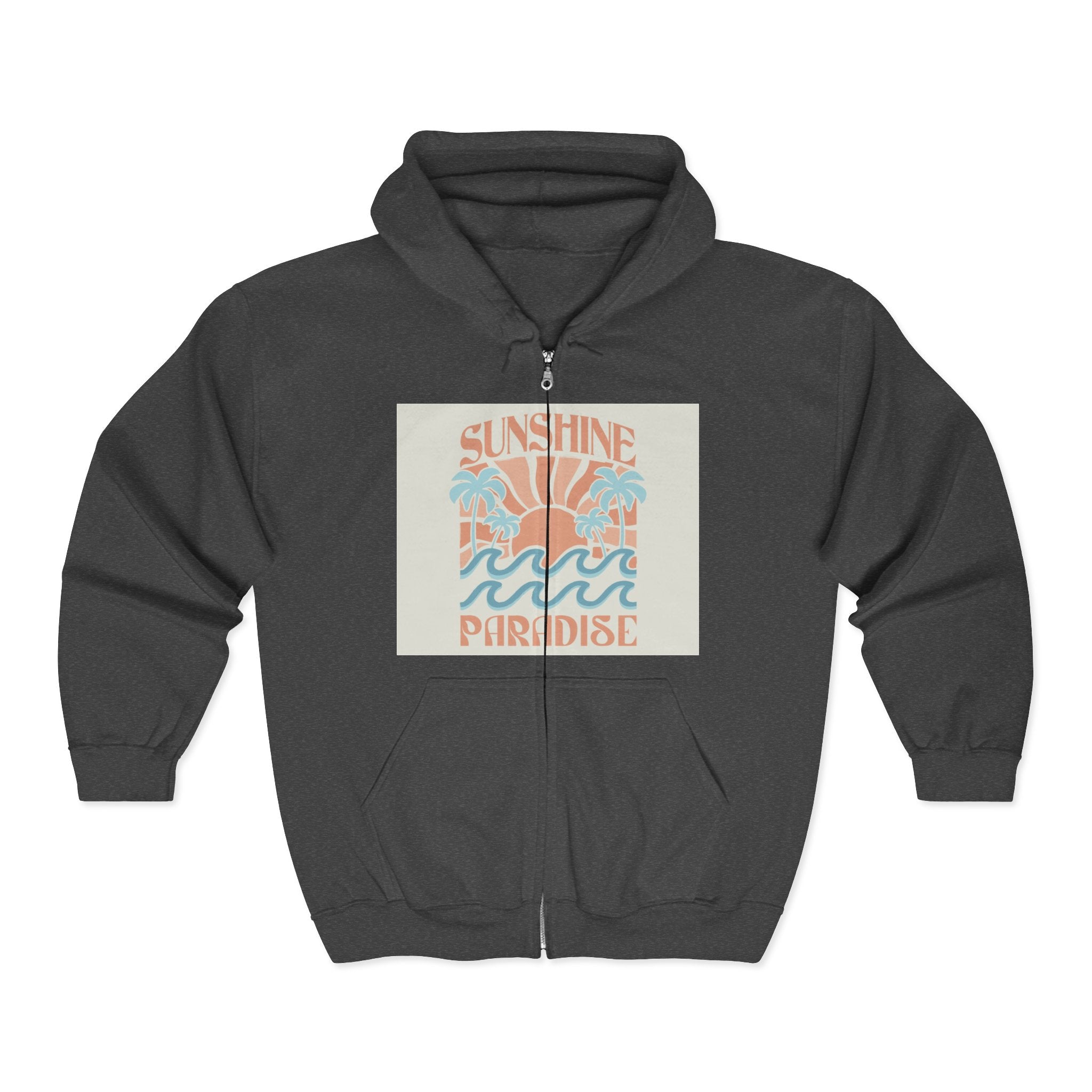Tropical Sunset Zip Hoodie – Colorful Palm Island Graphic