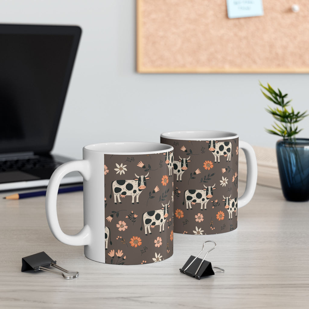 Spotted Cow Floral Pattern Mug | Ceramic Coffee Tea Cup