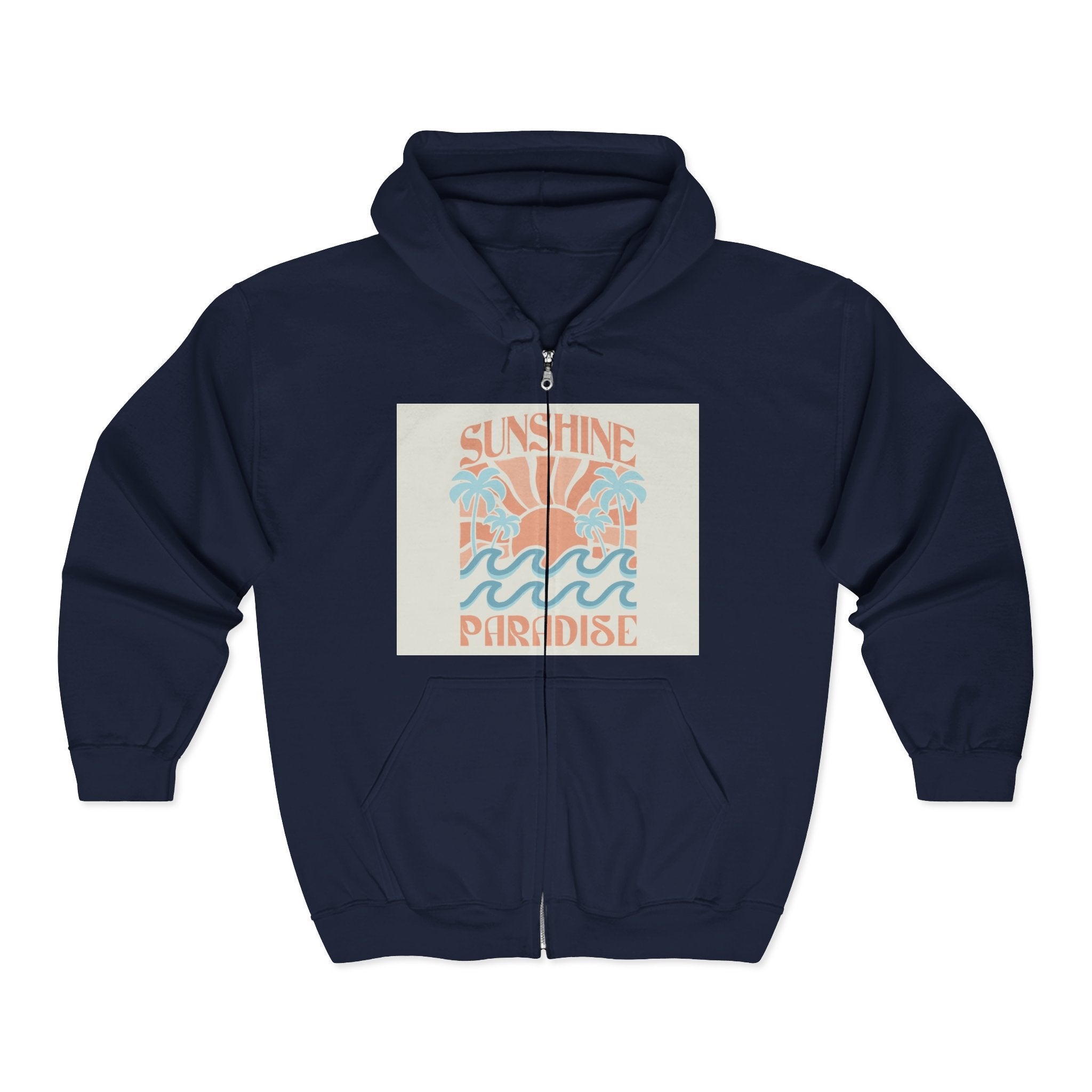 Tropical Sunset Zip Hoodie – Colorful Palm Island Graphic