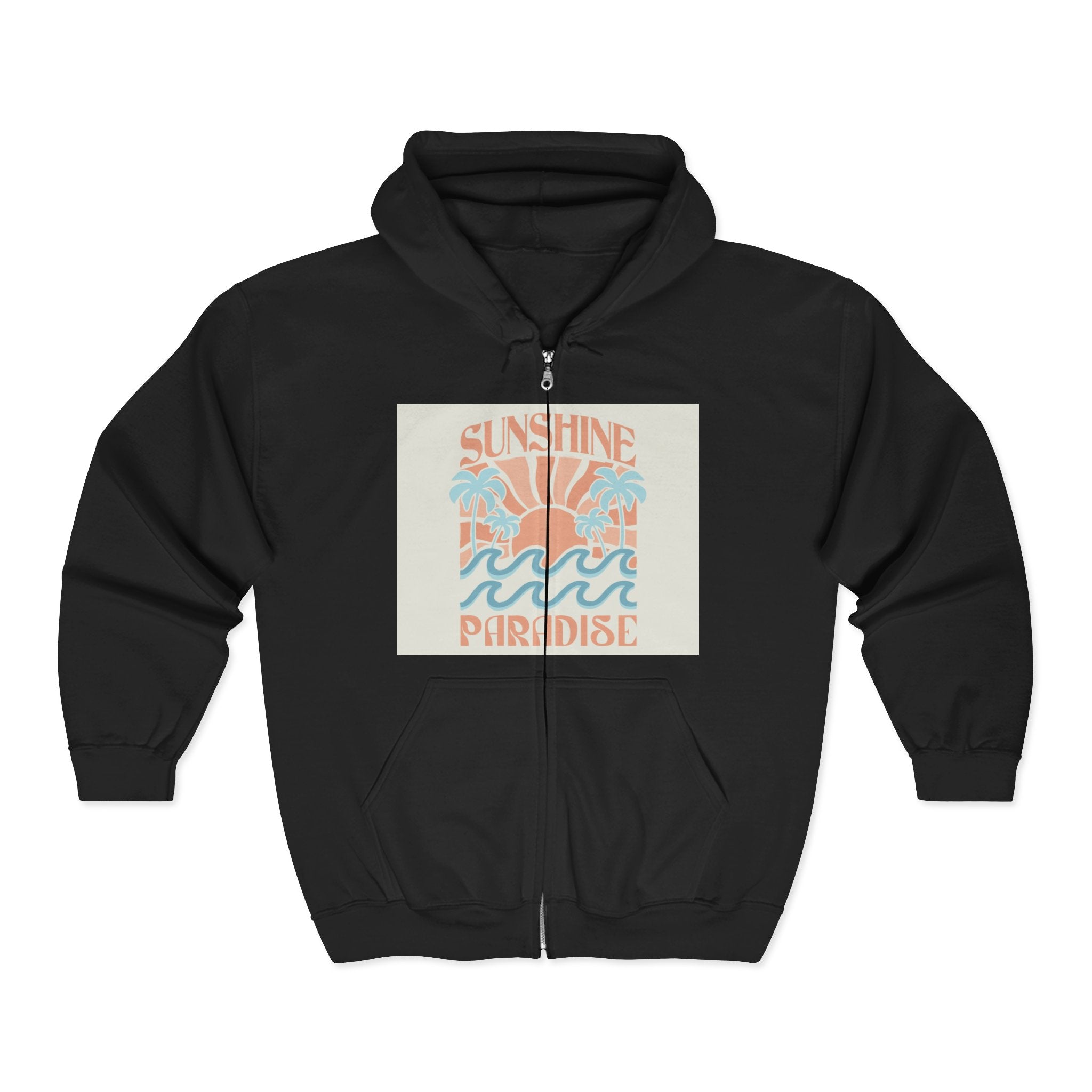 Tropical Sunset Zip Hoodie – Colorful Palm Island Graphic