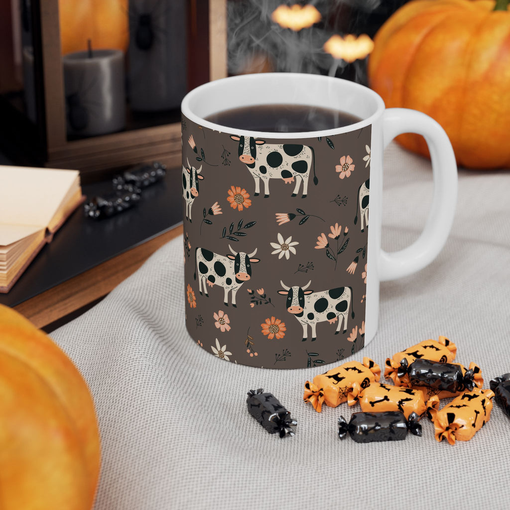 Spotted Cow Floral Pattern Mug | Ceramic Coffee Tea Cup