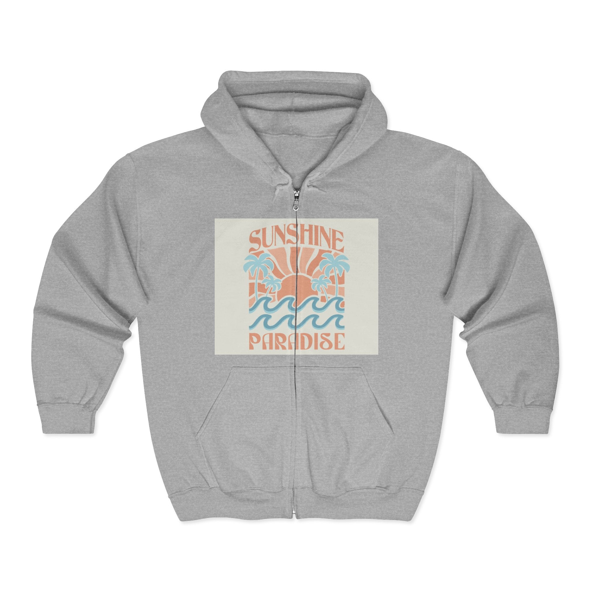 Tropical Sunset Zip Hoodie – Colorful Palm Island Graphic