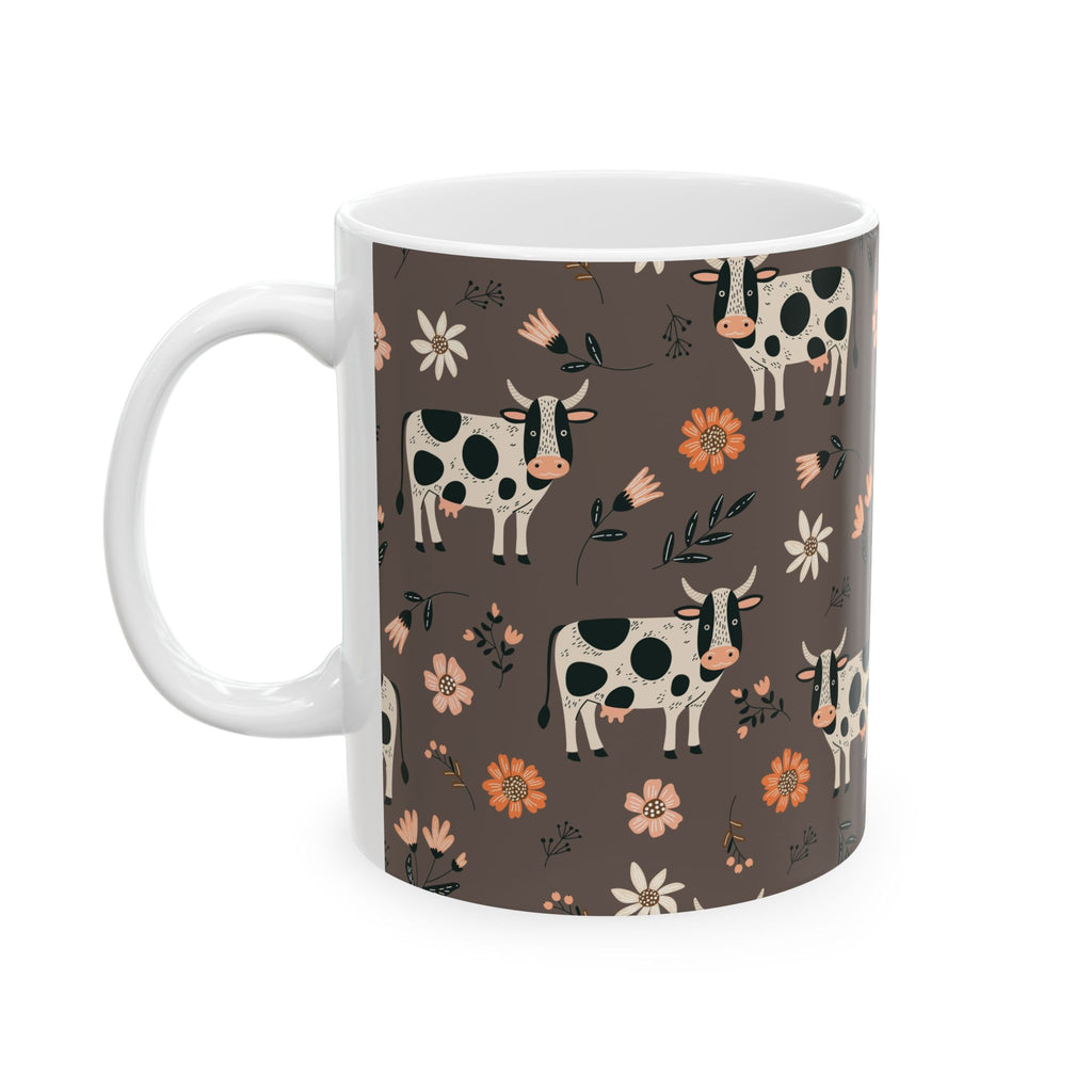 Spotted Cow Floral Pattern Mug | Ceramic Coffee Tea Cup