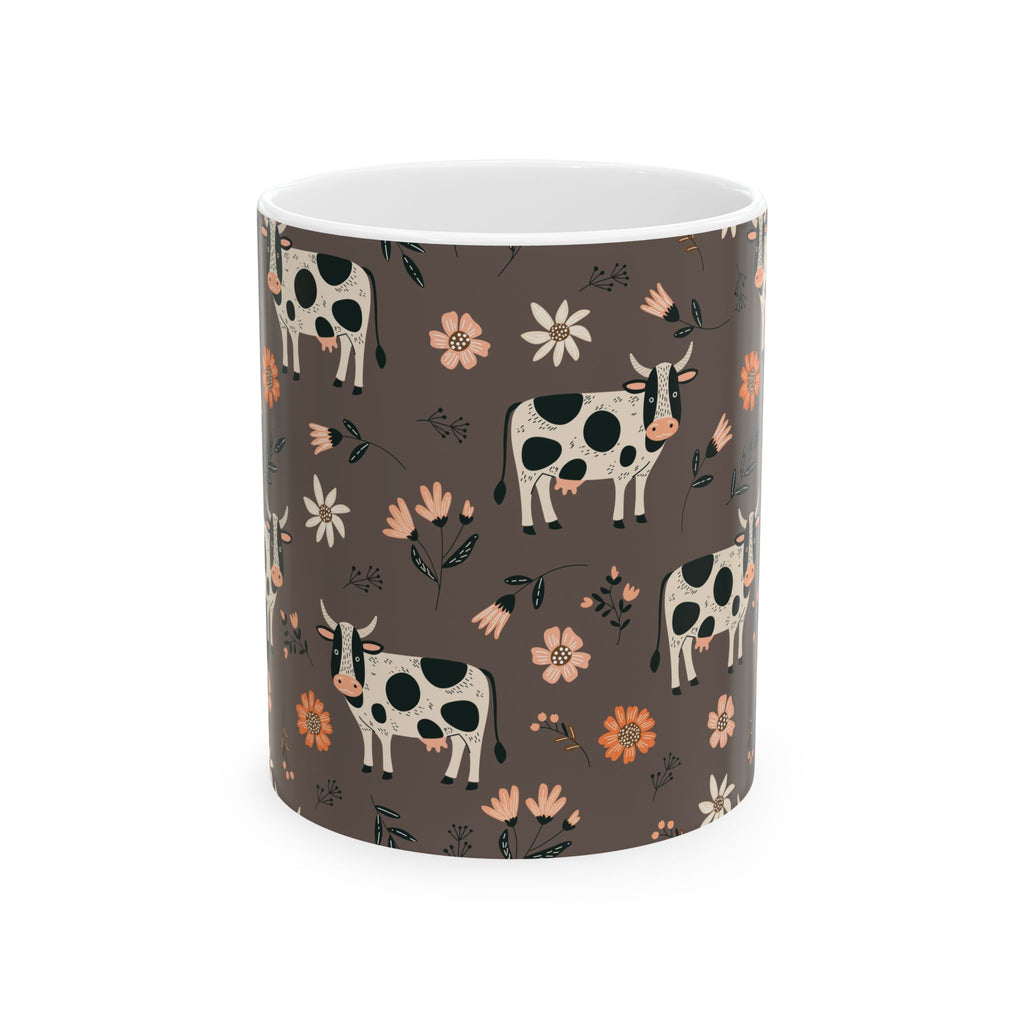 Spotted Cow Floral Pattern Mug | Ceramic Coffee Tea Cup