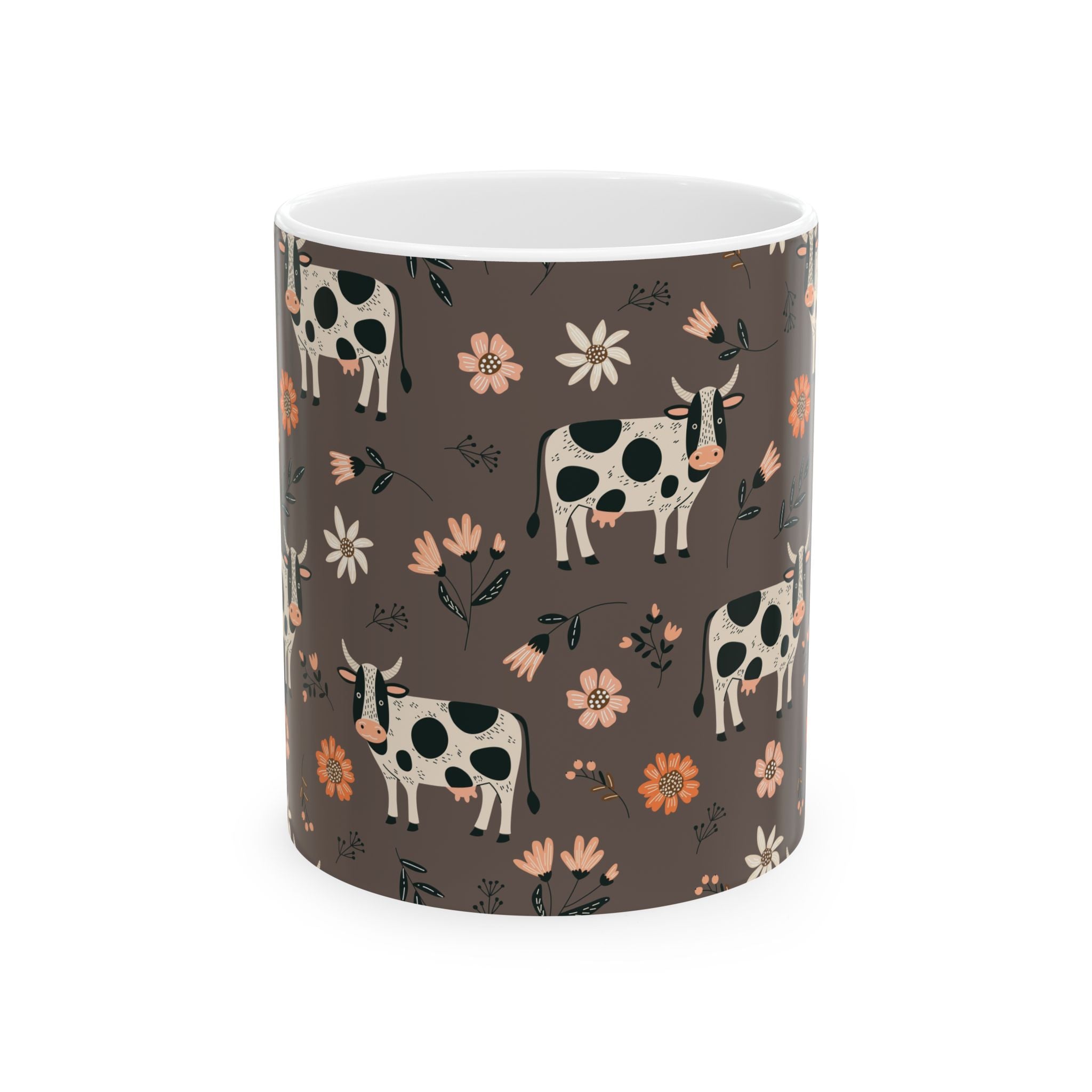 Spotted Cow Floral Pattern Mug | Ceramic Coffee Tea Cup
